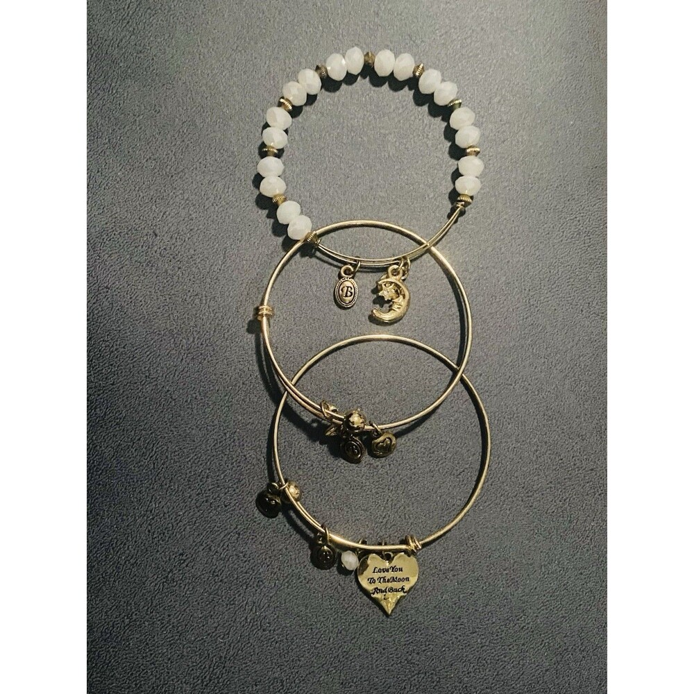 Lot Of 3  Brighton Gold Tone Charm beaded Bangle Bracelets